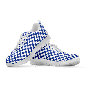 Blue And White Checkered Pattern Print White Sneakers