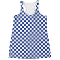 Blue And White Checkered Pattern Print Women's Racerback Tank Top