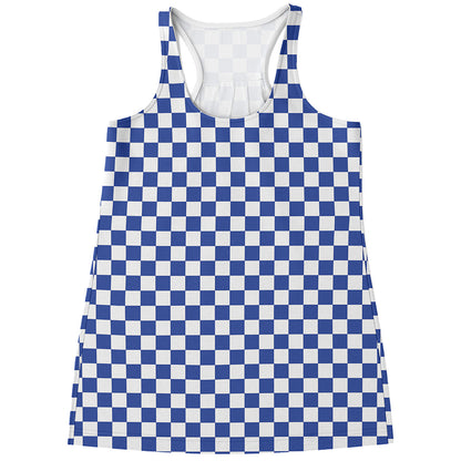 Blue And White Checkered Pattern Print Women's Racerback Tank Top