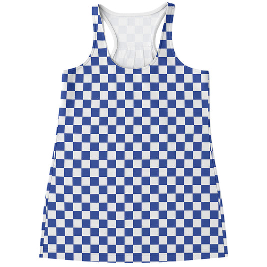 Blue And White Checkered Pattern Print Women's Racerback Tank Top