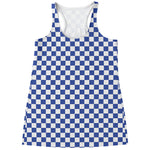 Blue And White Checkered Pattern Print Women's Racerback Tank Top