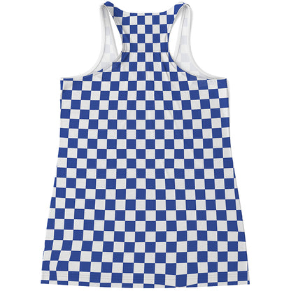 Blue And White Checkered Pattern Print Women's Racerback Tank Top