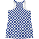 Blue And White Checkered Pattern Print Women's Racerback Tank Top