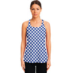 Blue And White Checkered Pattern Print Women's Racerback Tank Top