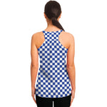 Blue And White Checkered Pattern Print Women's Racerback Tank Top