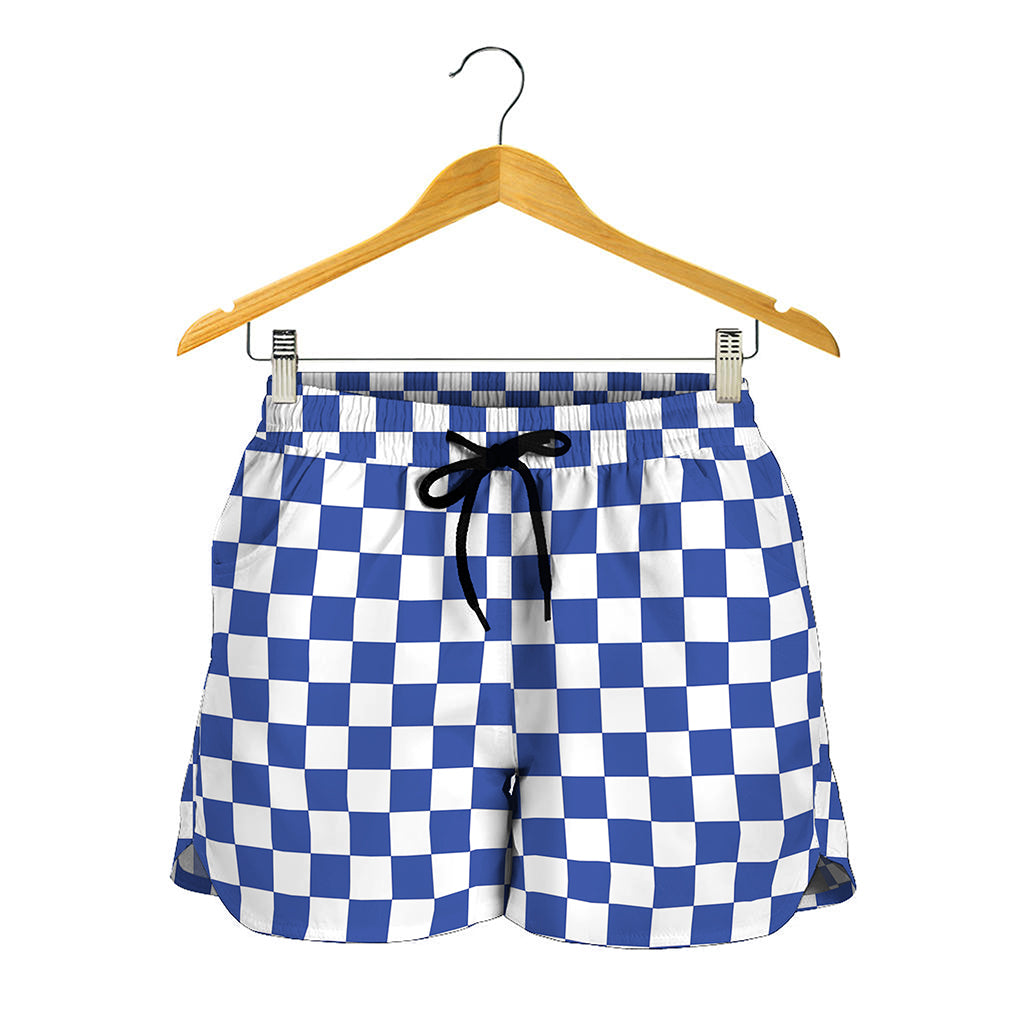 Blue And White Checkered Pattern Print Women's Shorts