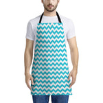 Blue And White Chevron Pattern Print Apron