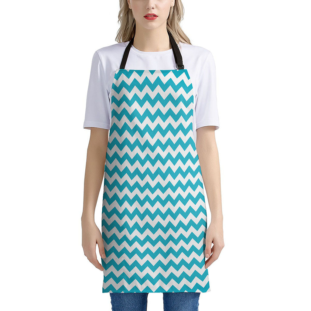 Blue And White Chevron Pattern Print Apron