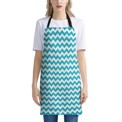 Blue And White Chevron Pattern Print Apron