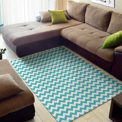 Blue And White Chevron Pattern Print Area Rug