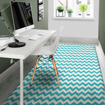 Blue And White Chevron Pattern Print Area Rug