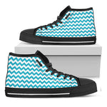 Blue And White Chevron Pattern Print Black High Top Shoes