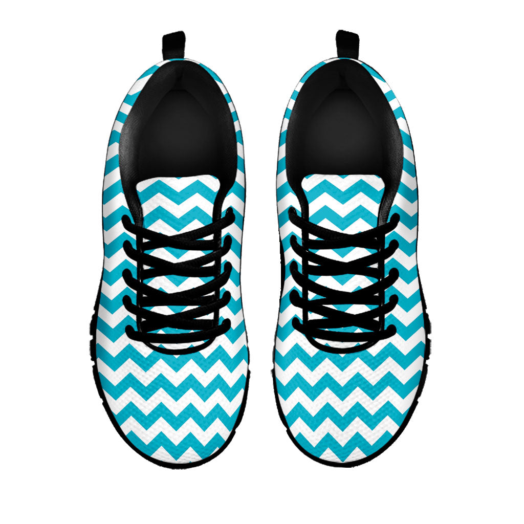 Blue And White Chevron Pattern Print Black Sneakers