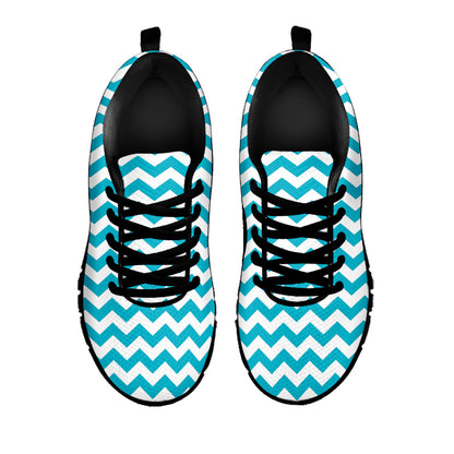 Blue And White Chevron Pattern Print Black Sneakers