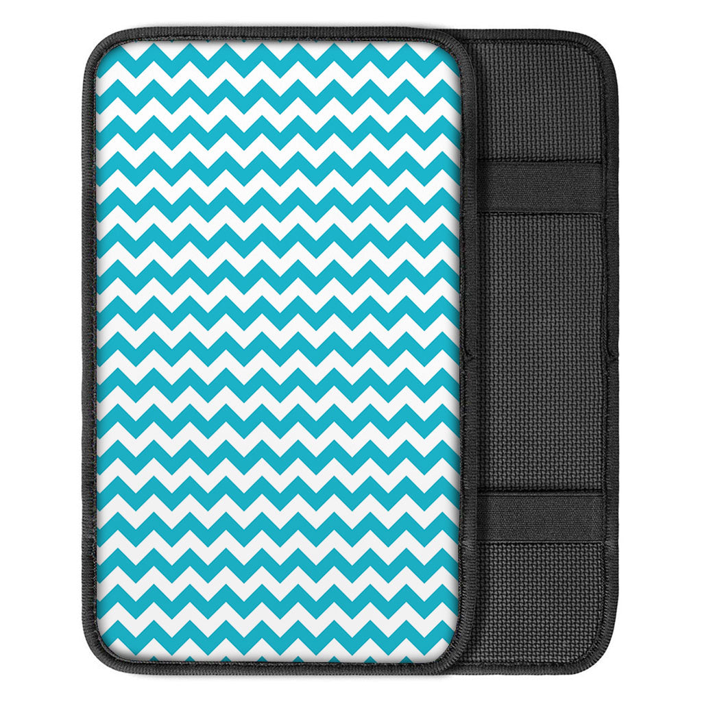 Blue And White Chevron Pattern Print Car Center Console Cover