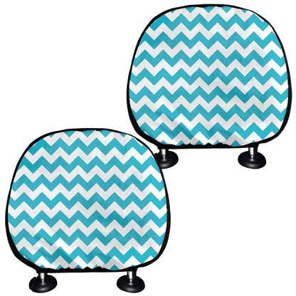 Blue And White Chevron Pattern Print Car Headrest Covers