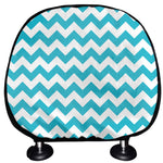 Blue And White Chevron Pattern Print Car Headrest Covers