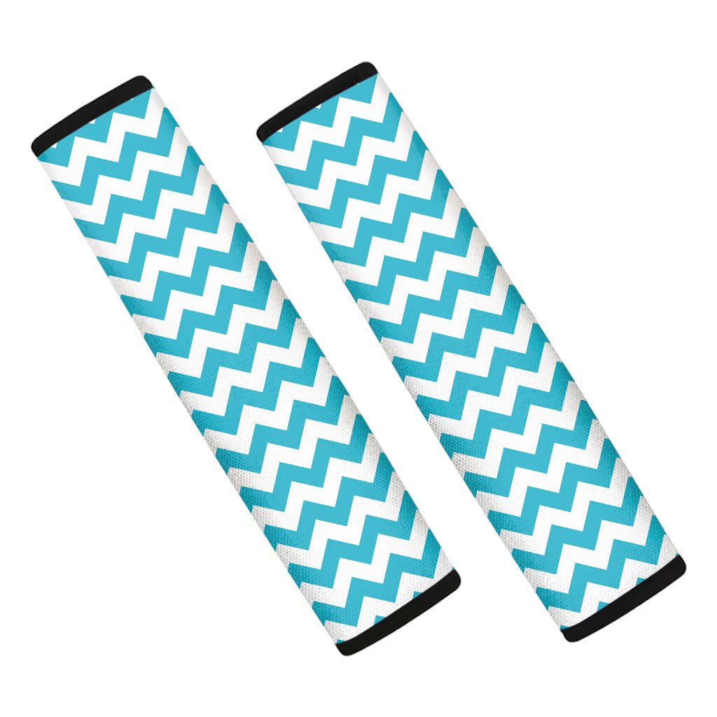 Blue And White Chevron Pattern Print Car Seat Belt Covers