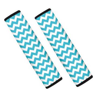 Blue And White Chevron Pattern Print Car Seat Belt Covers