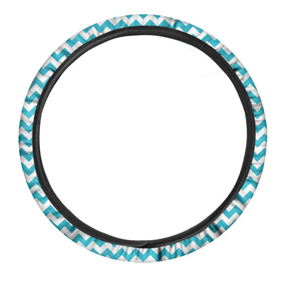 Blue And White Chevron Pattern Print Car Steering Wheel Cover
