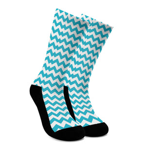 Blue And White Chevron Pattern Print Crew Socks