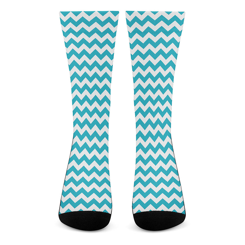 Blue And White Chevron Pattern Print Crew Socks