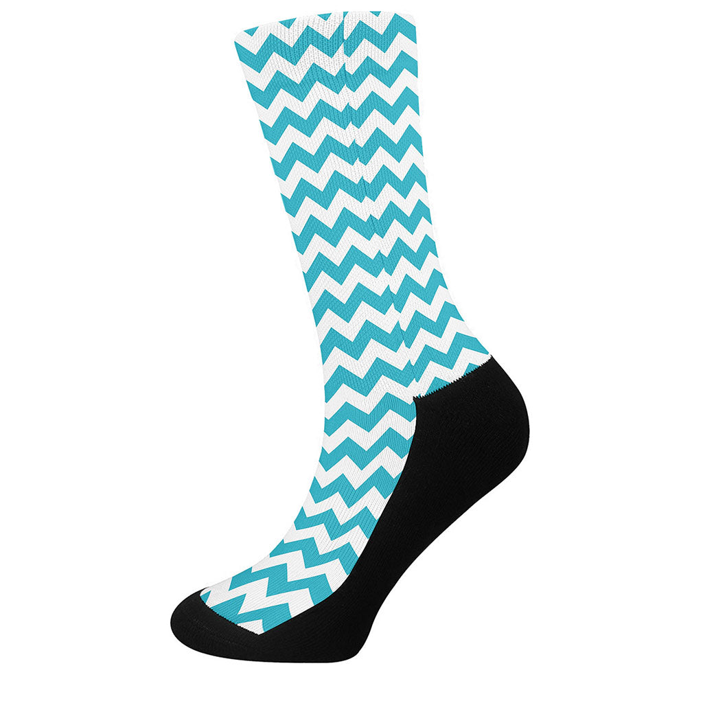 Blue And White Chevron Pattern Print Crew Socks