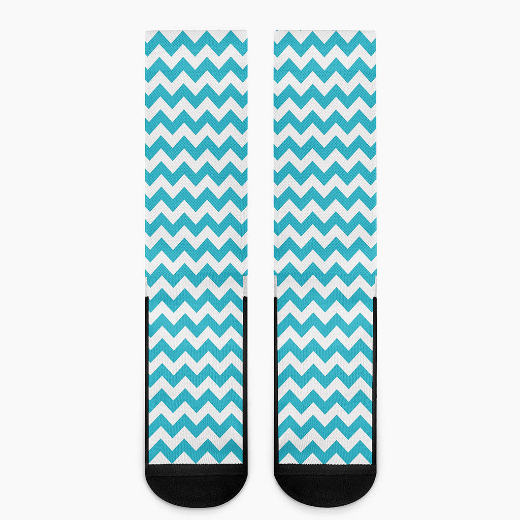 Blue And White Chevron Pattern Print Crew Socks