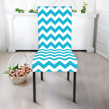 Blue And White Chevron Pattern Print Dining Chair Slipcover
