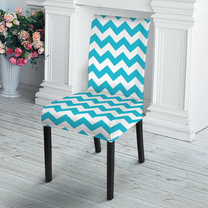 Blue And White Chevron Pattern Print Dining Chair Slipcover