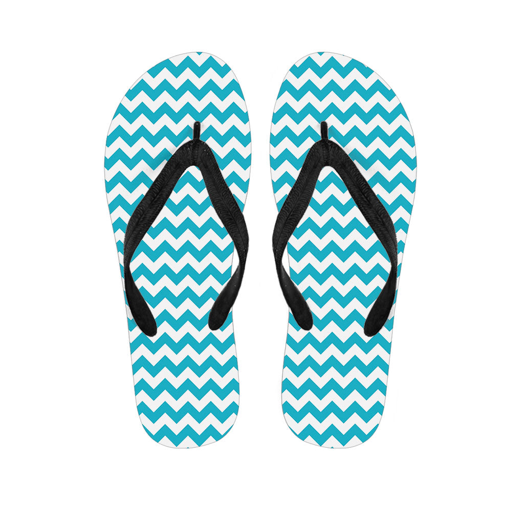 Blue And White Chevron Pattern Print Flip Flops