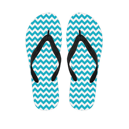 Blue And White Chevron Pattern Print Flip Flops