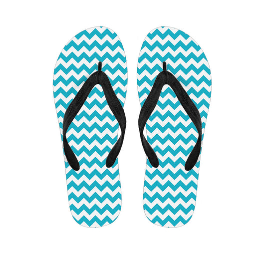 Blue And White Chevron Pattern Print Flip Flops