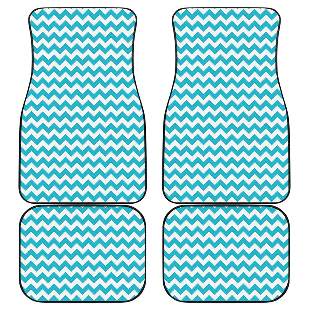 Blue And White Chevron Pattern Print Front and Back Car Floor Mats