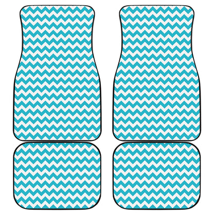 Blue And White Chevron Pattern Print Front and Back Car Floor Mats