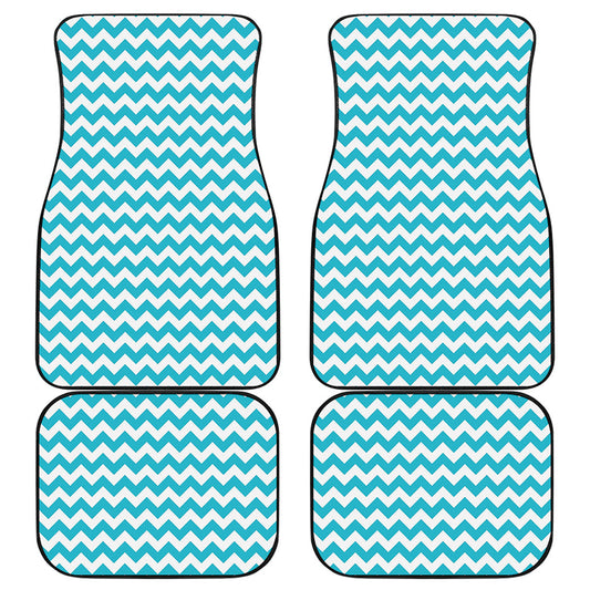 Blue And White Chevron Pattern Print Front and Back Car Floor Mats
