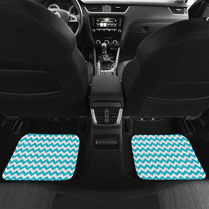 Blue And White Chevron Pattern Print Front and Back Car Floor Mats