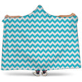 Blue And White Chevron Pattern Print Hooded Blanket