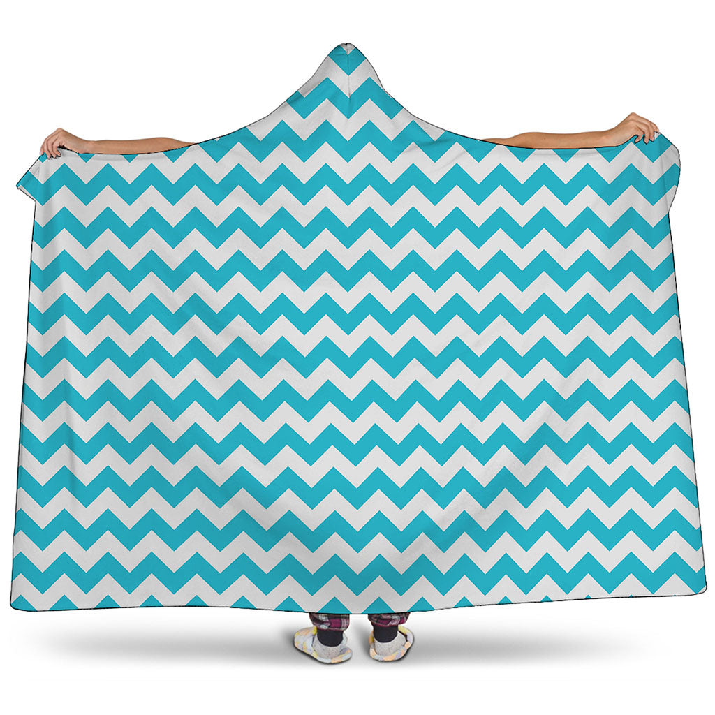 Blue And White Chevron Pattern Print Hooded Blanket