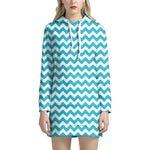 Blue And White Chevron Pattern Print Hoodie Dress