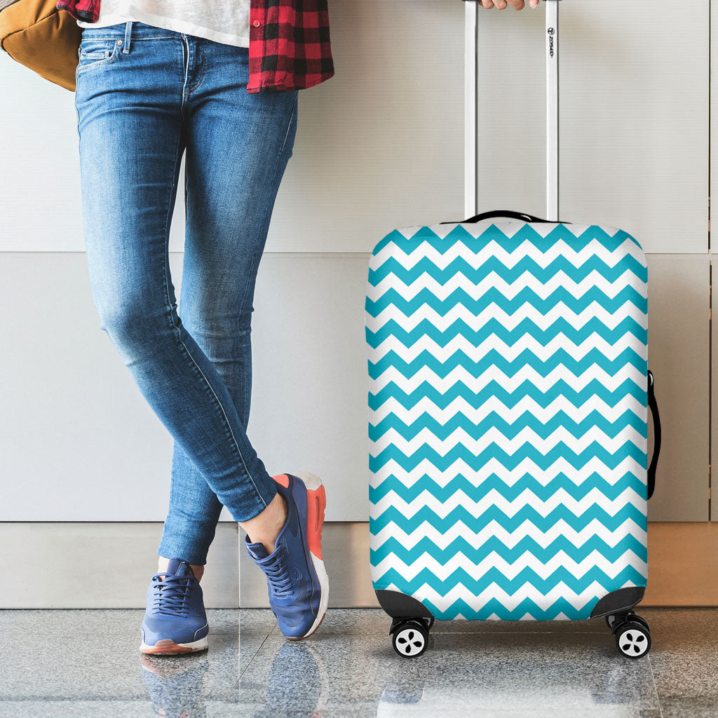 Blue And White Chevron Pattern Print Luggage Cover