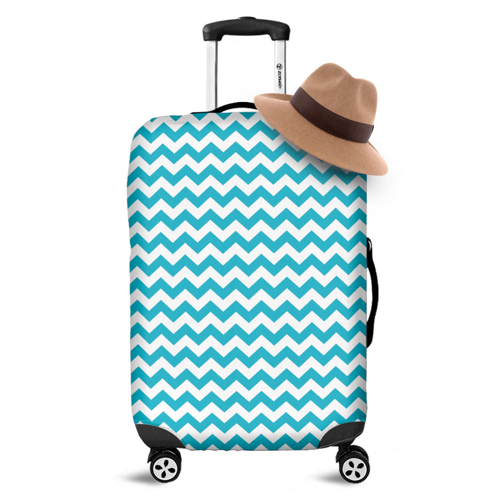 Blue And White Chevron Pattern Print Luggage Cover