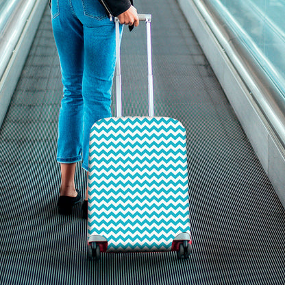 Blue And White Chevron Pattern Print Luggage Cover
