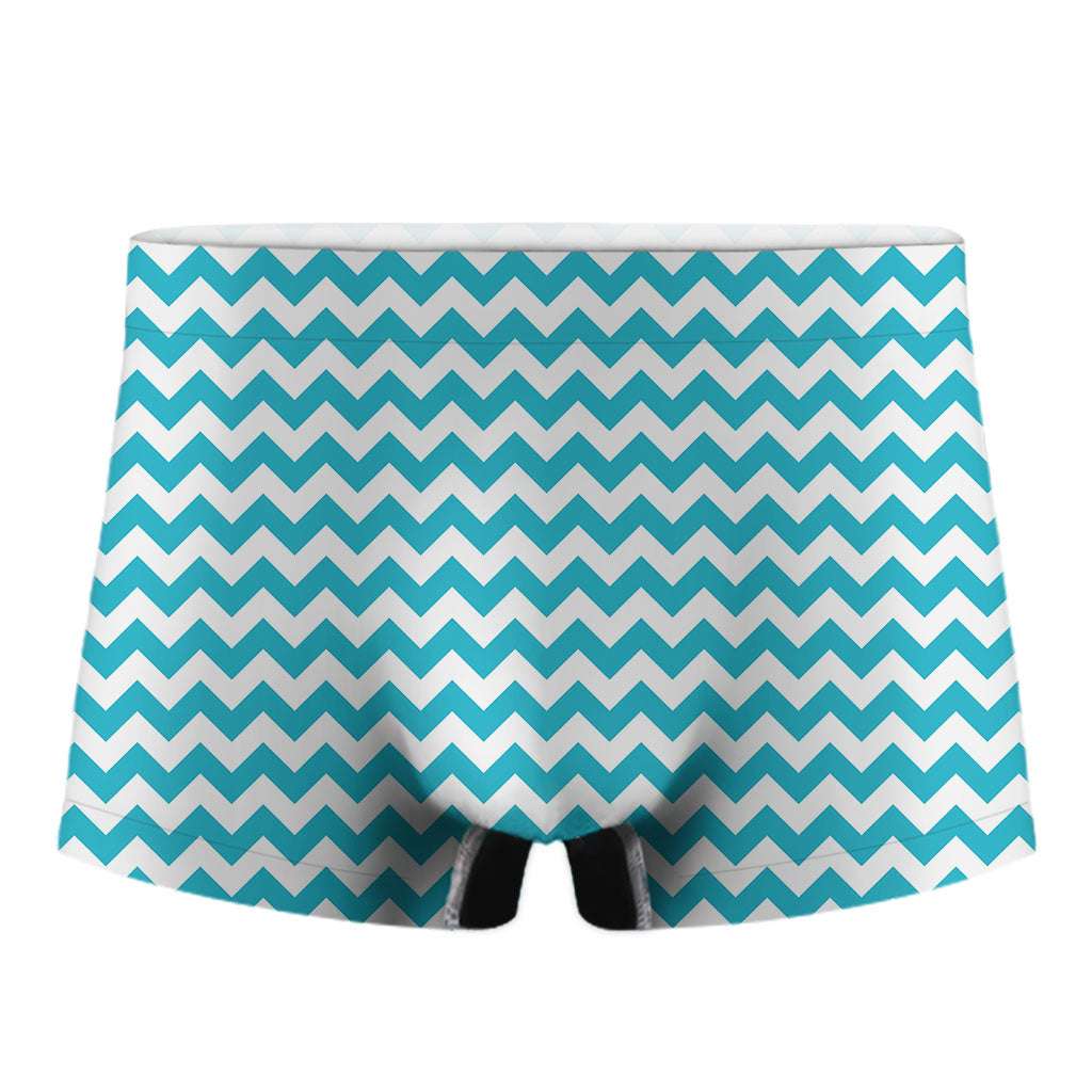 Blue And White Chevron Pattern Print Men's Boxer Briefs