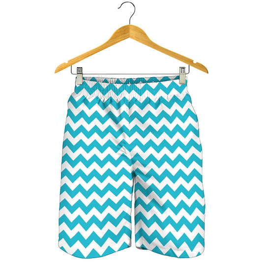 Blue And White Chevron Pattern Print Men's Shorts