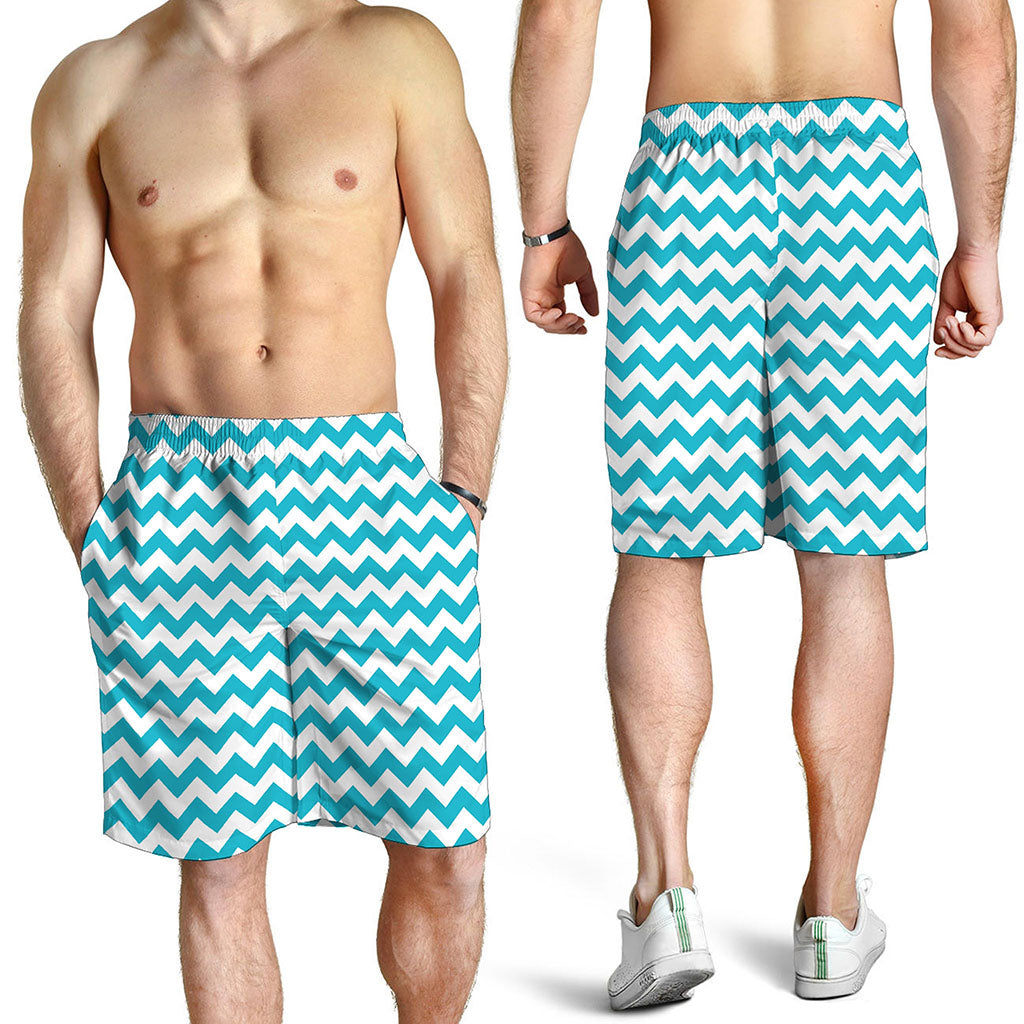 Blue And White Chevron Pattern Print Men's Shorts