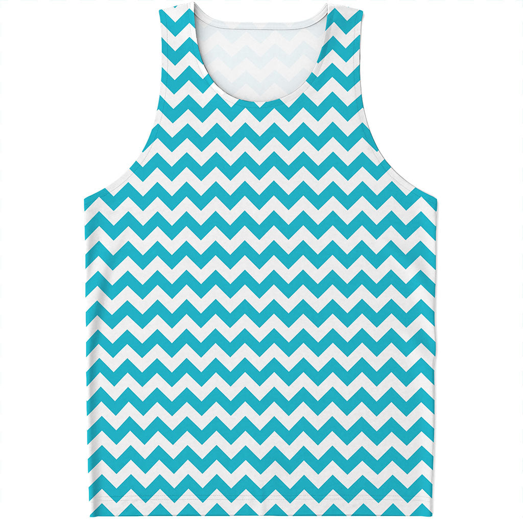 Blue And White Chevron Pattern Print Men's Tank Top