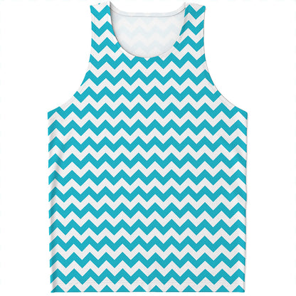 Blue And White Chevron Pattern Print Men's Tank Top