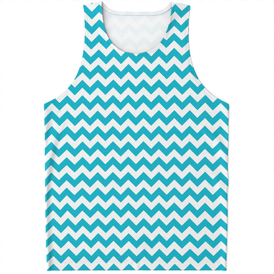 Blue And White Chevron Pattern Print Men's Tank Top
