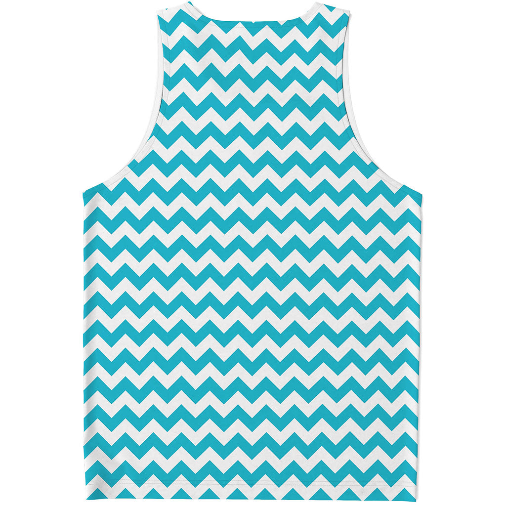 Blue And White Chevron Pattern Print Men's Tank Top